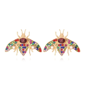 Boucles D'oreilles Abeille Rétro Alliage Avec Strass Colorés Et Künstliche Perles D'imitation Bijoux Insecte Mode Pour Femme