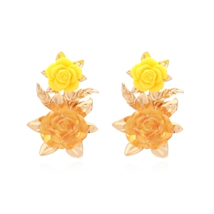 Vintage 3D Flower Drop Earrings For Women Elegant Resin Rose And Alloy Leaf Retro Floral Jewelry Gift