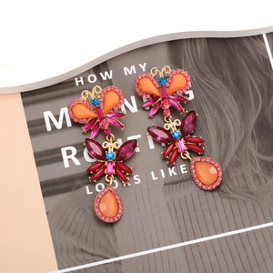 Bohemian butterfly earrings with vibrant colorful rhinestones and gold alloy drops