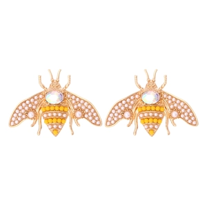 Boucles d'oreilles abeille dorées avec perles d'imitation et strass irisés élégants