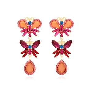 Bohemian Butterfly Drop Earrings Zinc Alloy Colorful Rhinestone Statement Dangle Jewelry Retro Fashion Women Gift