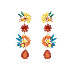 Böhmische Mehrlagige Blumen-Ohrhänger Legierung Harz Bunte Strass Wasser Tropfen Anhänger Retro Schmuck Für Damen