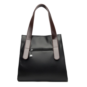 Black lychee leather tote bag for women with zip pocket and stylish shoulder strap
