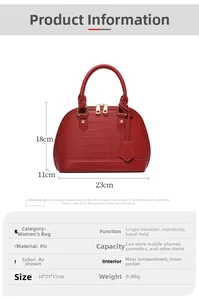 Detailed size specifications of the red shell handbag with embossed PU leather texture