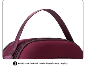 Dettagli della borsa in nylon bordeaux con manici ergonomici e doppia cerniera lampo