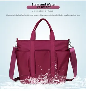 Close-up of waterproof high-density oxford fabric on this purple tote bag detail