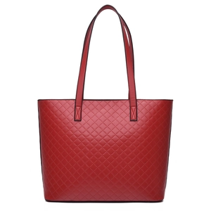 Borsa tote rossa trapuntata da donna con motivo a rombi e doppi manici superiori
