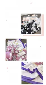 Détail d'un foulard floral en soie synthétique montrant les ourlets et la texture douce