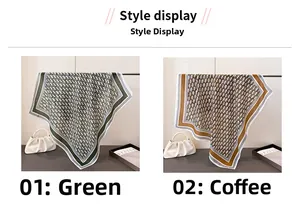 Detailed view of square scarves with vintage chain pattern and elegant border designs