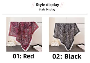 Style display of paisley print silk scarves in red and black colors with chic borders