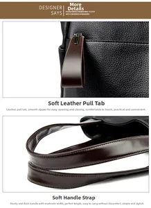 Detail of lychee pattern leather handbag showing smooth zipper puller and reinforced handle