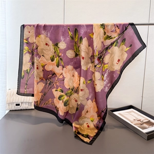 Carré De Satin Élégant Pour Femmes Satin Imprimé Floral Art Peinture À L'huile Foulard Cou Tête Accessoires Mode