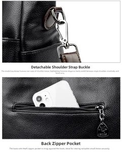 Detail of leather crossbody bag featuring silver hardware and a secure back zipper pocket