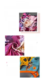 Close-up of vibrant floral print and premium hem stitching on women's silk scarf