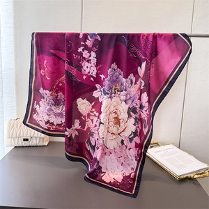 Women Elegant Satin Floral Printed Square Scarf Fashion Flower Pattern Large Bandana Shawl For Travel Party Daily Accessory