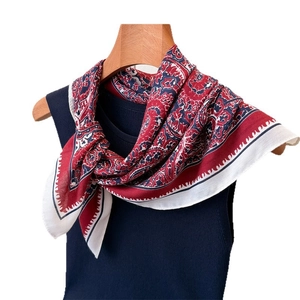 Elegant paisley herringbone pattern neck scarf with vintage red and navy prints