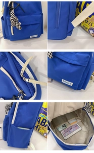 Intérieur du sac à dos en nylon bleu avec compartiment PC et détails multi-poches