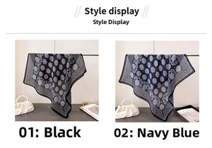 Detail of vintage floral scarves in black and navy blue with geometric pattern texture