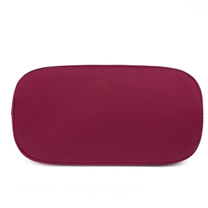 Deep burgundy nylon crossbody bag featuring a durable reinforced oval base and neat stitching