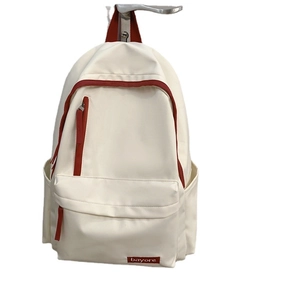 Grand sac à dos en nylon blanc et rouge, idéal pour les lycéens et les étudiants