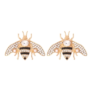 Boucles d'oreilles abeille en alliage doré avec cristaux colorés et perles pour femme