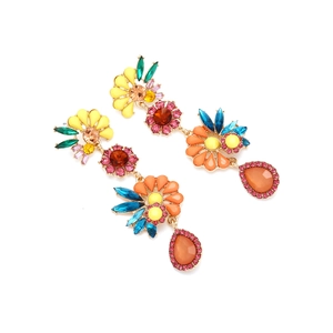 Bunte böhmische Kristall-Blumenohrringe mit Strasssteinen und goldener Legierung