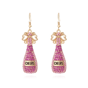 Champagne Bottle Drop Earrings Zinc Alloy Rhinestone Cheers Lettering Pink Purple Gradient Fashion Party Jewelry Women