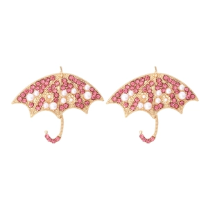 Kreative goldene Regenschirm-Ohrstecker mit rosa Strasssteinen und weißen Perlenimitaten