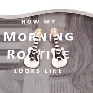 Punk style alloy guitar earrings with white enamel and imitation pearl accents