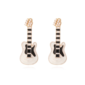 Guitar Dangle Earrings Alloy Enamel Musical Instrument Shape With Imitation Artificial Pearl Punk Rock Style For Women