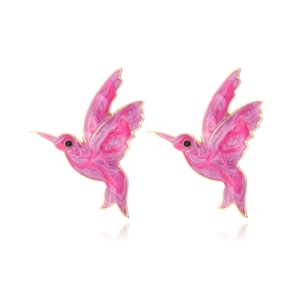 Minimalist enamel hummingbird stud earrings with colorful pink and purple gradient finish