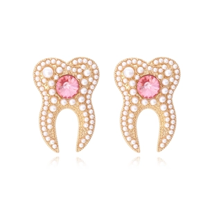 Boucles D'oreilles Forme De Dent Alliage Strass Fausse Künstliche Perle Créatif Nouveauté Bijoux De Mode Personnalisés Pour Femmes