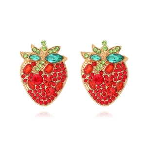 Cute Strawberry Stud Earrings Alloy Red Rhinestone Fruit Sparkling Crystal Jewelry Sweet Fashion For Women
