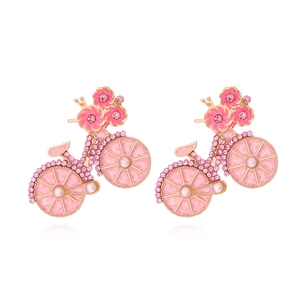 Bicycle Stud Earrings Enamel Flower Rhinestone Alloy Creative Cute Sweet Vintage Fashion Jewelry For Women Girls
