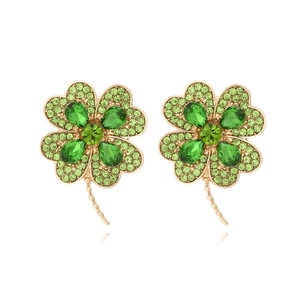 Boucles D'oreilles Luxueuses Trèfle À Quatre Feuilles Alliage Strass Fleur Colorée Bijoux De Mode Pour Femmes