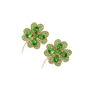 Boucles d'oreilles trèfle à quatre feuilles en alliage doré avec cristaux verts