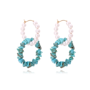 Double Layer Circle Hoop Earrings With Imitation Artificial Pearl And Stone Gravel Ethnic Bohemian Style Handmade For Women