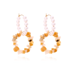 Ethnic double hoop earrings with white pearls and natural turquoise stone beads