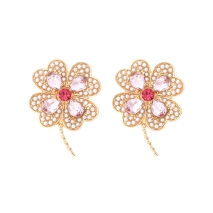Boucles d'oreilles trèfle à quatre feuilles en or avec cristaux et perles