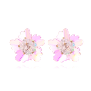 Boucles D'oreilles À Tige Fleur En Résine Irisée Style Français Pour Femme Avec Perles De Cristal Couleur Dégradée