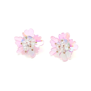 Boucles d'oreilles fleurs en résine dégradée avec pétales irisés et cœur en cristal