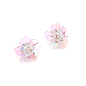 Boucles d'oreilles fleurs rose dégradé avec pétales en résine et perles de cristal