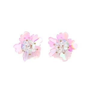 Boucles d'oreilles fleurs rose dégradé avec pétales acryliques et cristaux brillants
