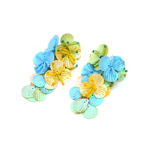 Bunte Pailletten-Blumenohrringe mit Perlen-Blumendesign und Troddeln für Damen