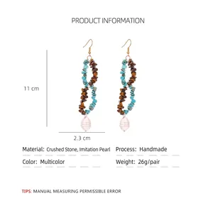 Bohemian handmade long beaded earrings with colorful turquoise stones and pearls