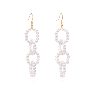 Boucles D'oreilles Longues Géométriques À Cercles Entrelacés En Fausses Künstliche Perles Style Rétro Élégant Pour Femmes Accessoire