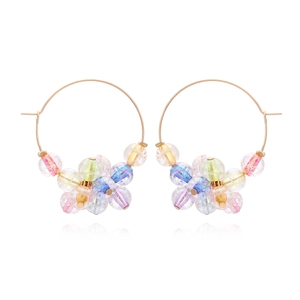 Bohemian Colorful Beaded Hoop Earrings For Women Alloy Gold Circle With Rainbow Resin Crackle Beads Summer Jewelry