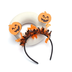 Serre-tête Halloween avec citrouilles oranges sur ressorts et guirlandes à paillettes