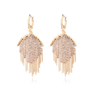Long Tassel Drop Earrings Rhinestone Alloy Shiny Exaggerated Evening Dress Party Jewelry For Women