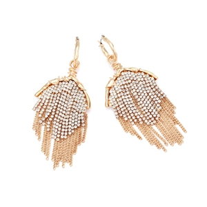 Elegant gold-tone tassel earrings featuring multi-layered rhinestones and long chain fringe